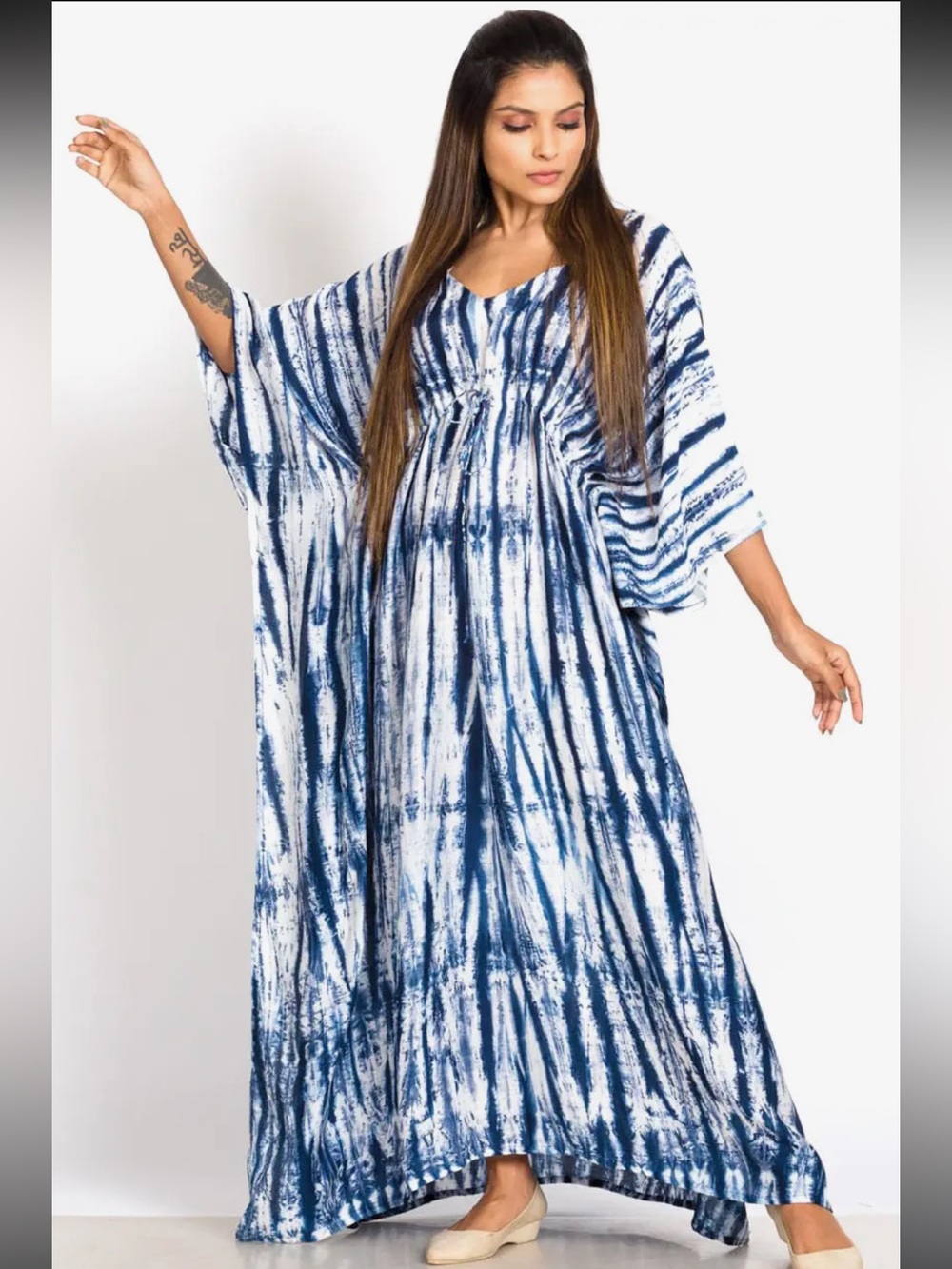 Shibori Cupro Tie Dye One Size Kaftan Dress Made in India
